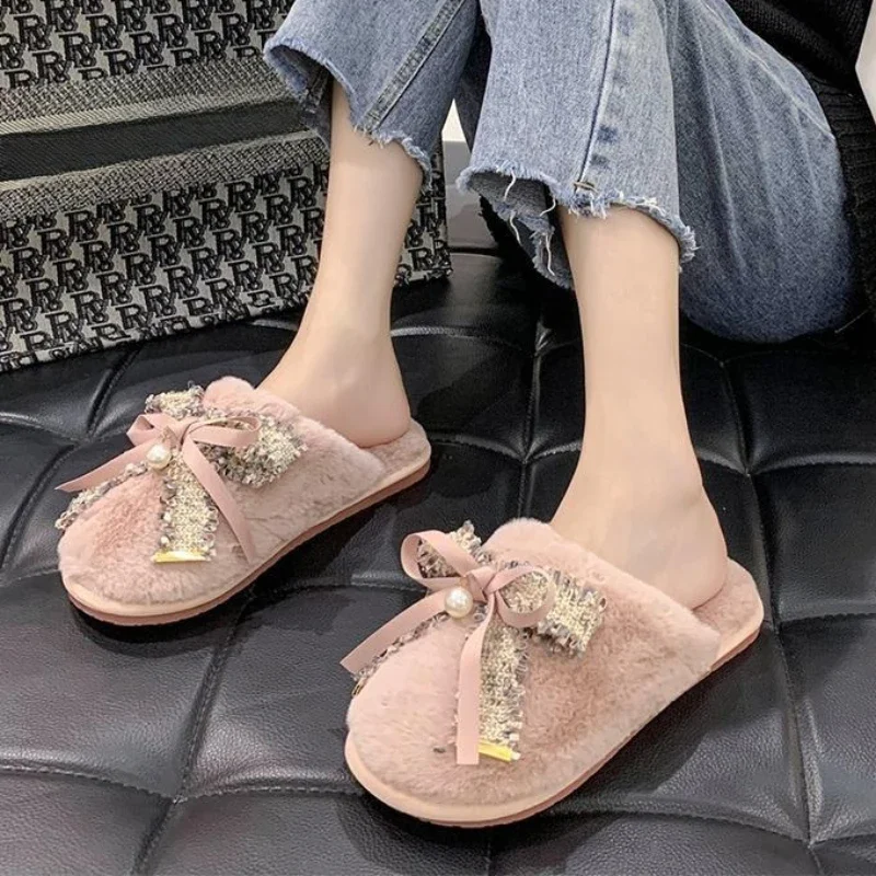 Fresh Cute Women's Cotton Padded Closed Toe Slippers New Style Autumn Winter Flat Anti Slip Indoor Outdoor Wearable