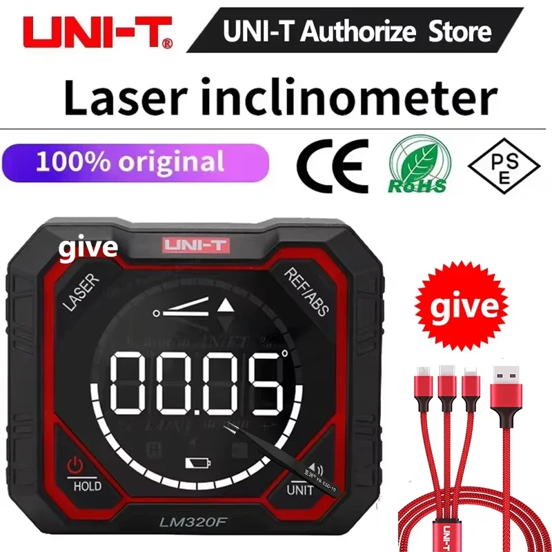 UNI-TLM320D LM320E LM320FInclinometer Digital Angel Meter with Relative Absolute Angle Measurement 4×90° Magnetic Inclinometer