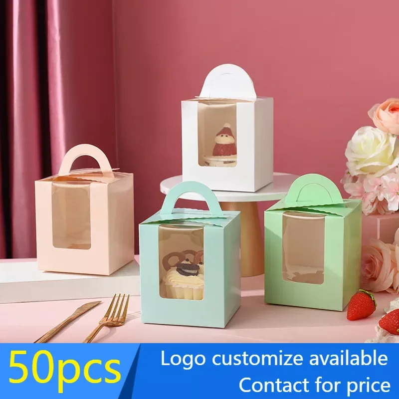 50pcs Paper Gable Boxes Candy Buffet Cake Box Wedding Birthday Party Favor Goodie Gift Bag with Handle accept customize logo