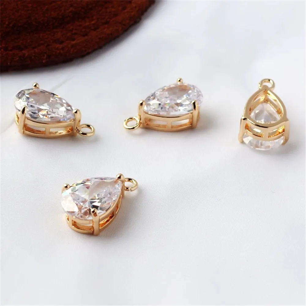 14K Gold Wrapped Large Zircon Water Drop Pendant, Bracelet Necklace, Earrings Pendant, 8*13mm