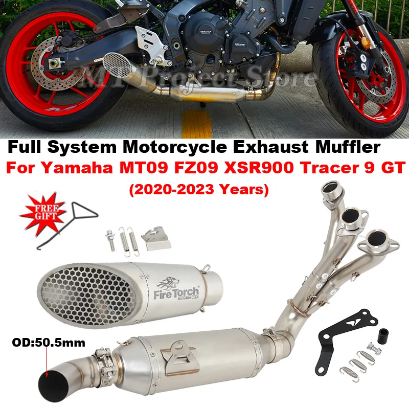 Full Systems Motorcycle Exhaust Escape Modifide Front Link Pipe Muffler Moto For Yamaha MT09 FZ09 XSR900 Tracer 9 GT 2022 2023