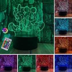 Mickey Minnie Anime 3D Acrylic Night Light with Remote 16 Colors USB Powered Bedroom Decoration Table Lamp Kids Birthday Gift