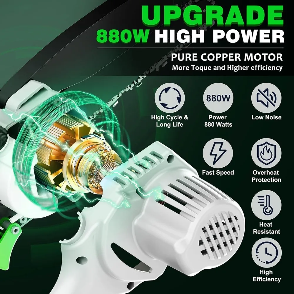 Gergaji Mini Tanpa Kabel 8 Inci dengan 2 Baterai, Pelumas Otomatis, Kunci Pengaman untuk Memotong Kayu & Memangkas Pohon