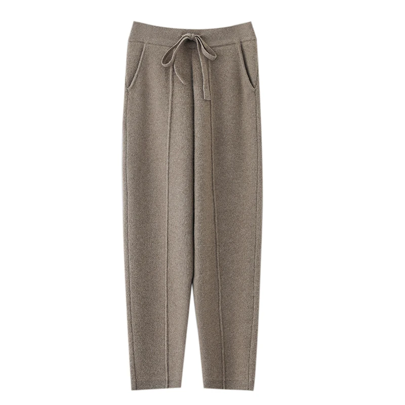 100% merino wool women's knitted trousers, popular, fashionable, warm, small-leg pants, 2024 autumn and winter new style