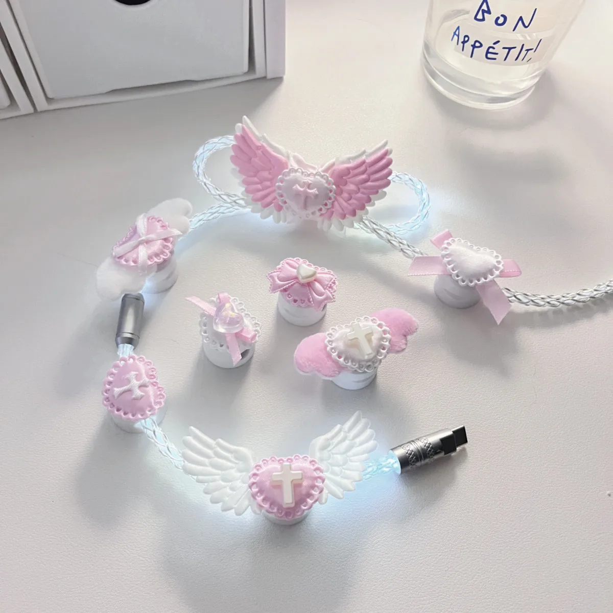 Girl's Pink Theme 8k Rgb Aviator Cable Luminous Coiled Handmade Custom Type-c Cable Mechanical Keyboard Cable Desk Setup Gift