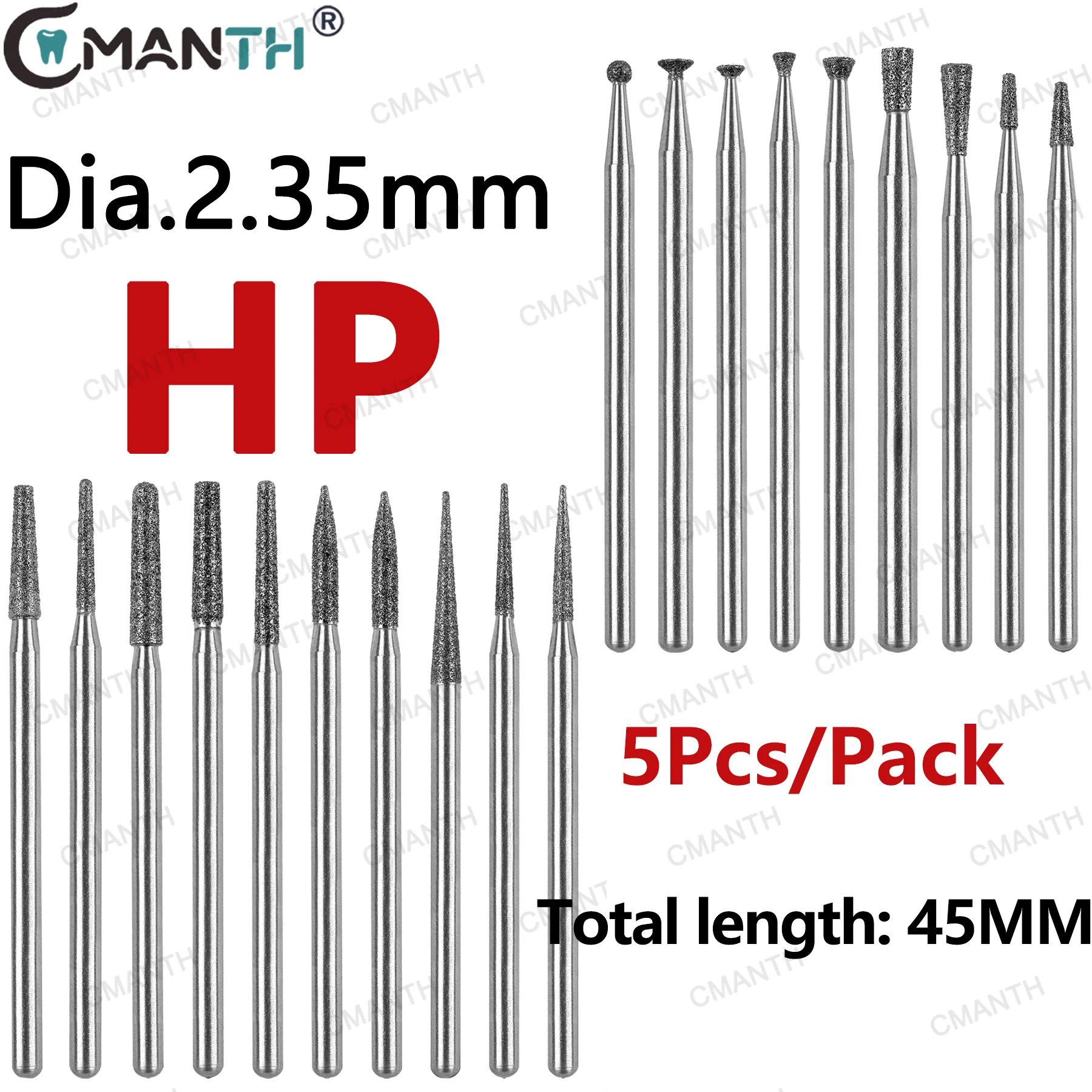 HP Low Speed Burs Dental Lab Diamond Burs Dental Lab Tool Dia.2.35mm HP Shank For Straight Nose Cone Low Speed Hnadpiece 5PCS