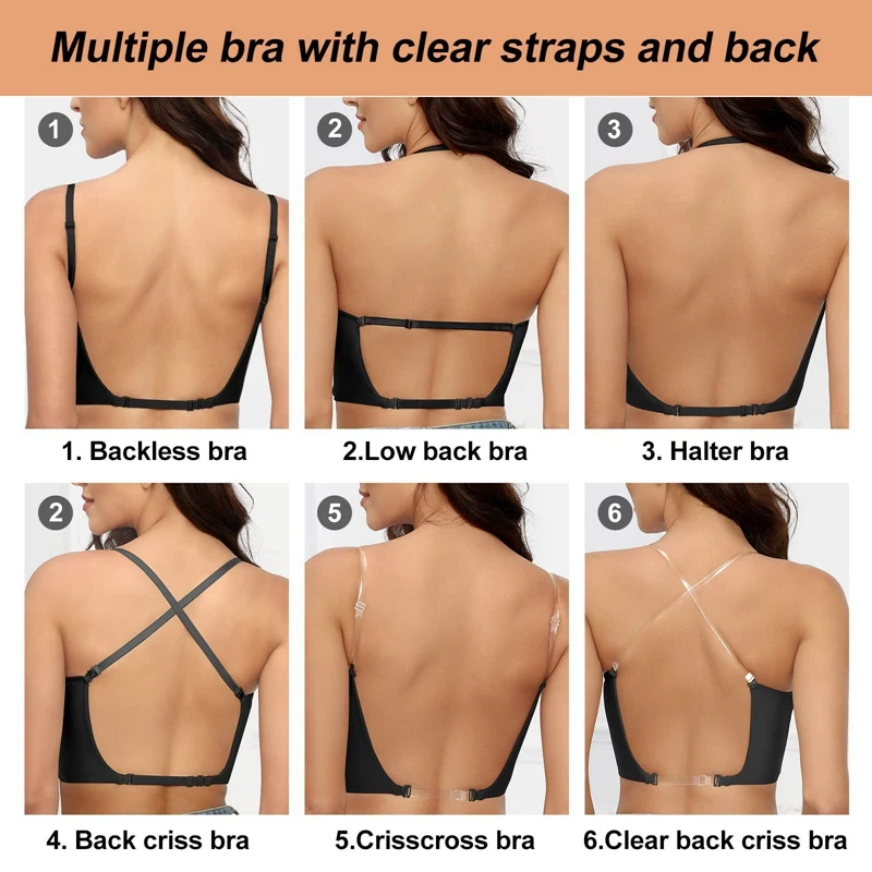 Women Invisible Bra Deep U Plunge Bras Backless Top for Dresses Sexy  Lingerie with Transparent Strap Push Up Strapless Underwear