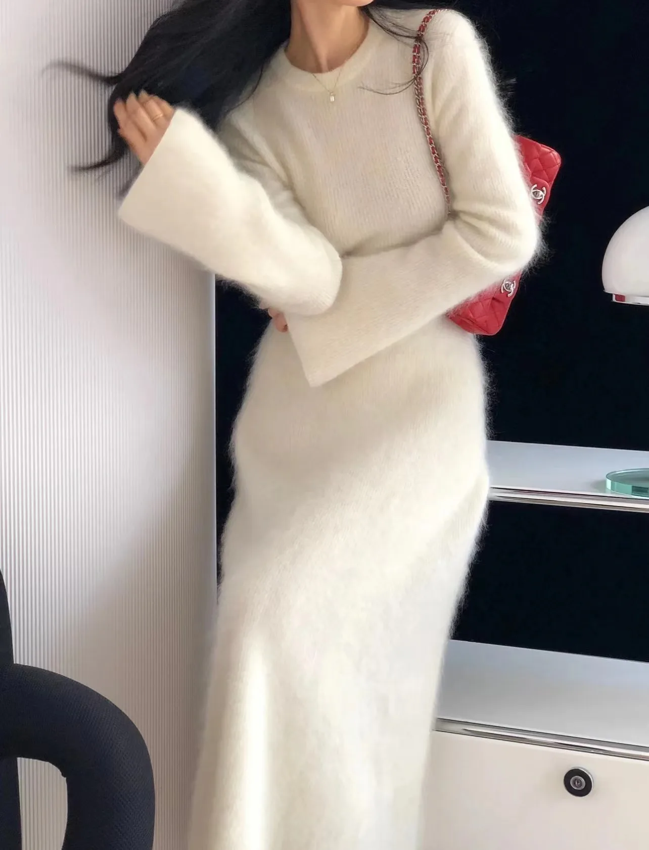 

Женский комплект из двух предметов, искусственный норковый бархат, свитер с круглым вырезом, верхние костюмы, комплекты облегающих платьев, новинка, осень, зима, 2025 г.