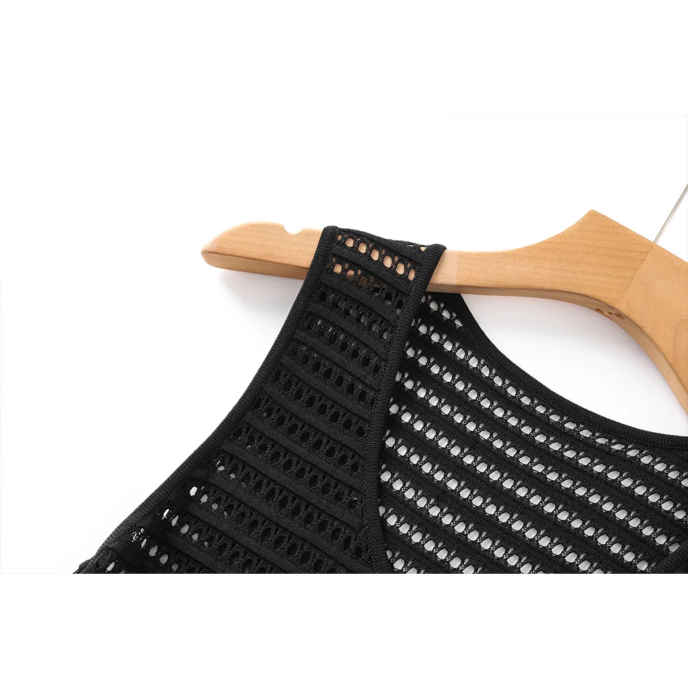 personalizzato Spot temperamento socialite nero sexy scava fuori senza maniche gonna a ombrello lavorata a maglia di media lunghezza 2025 nuovo abito di nicchia