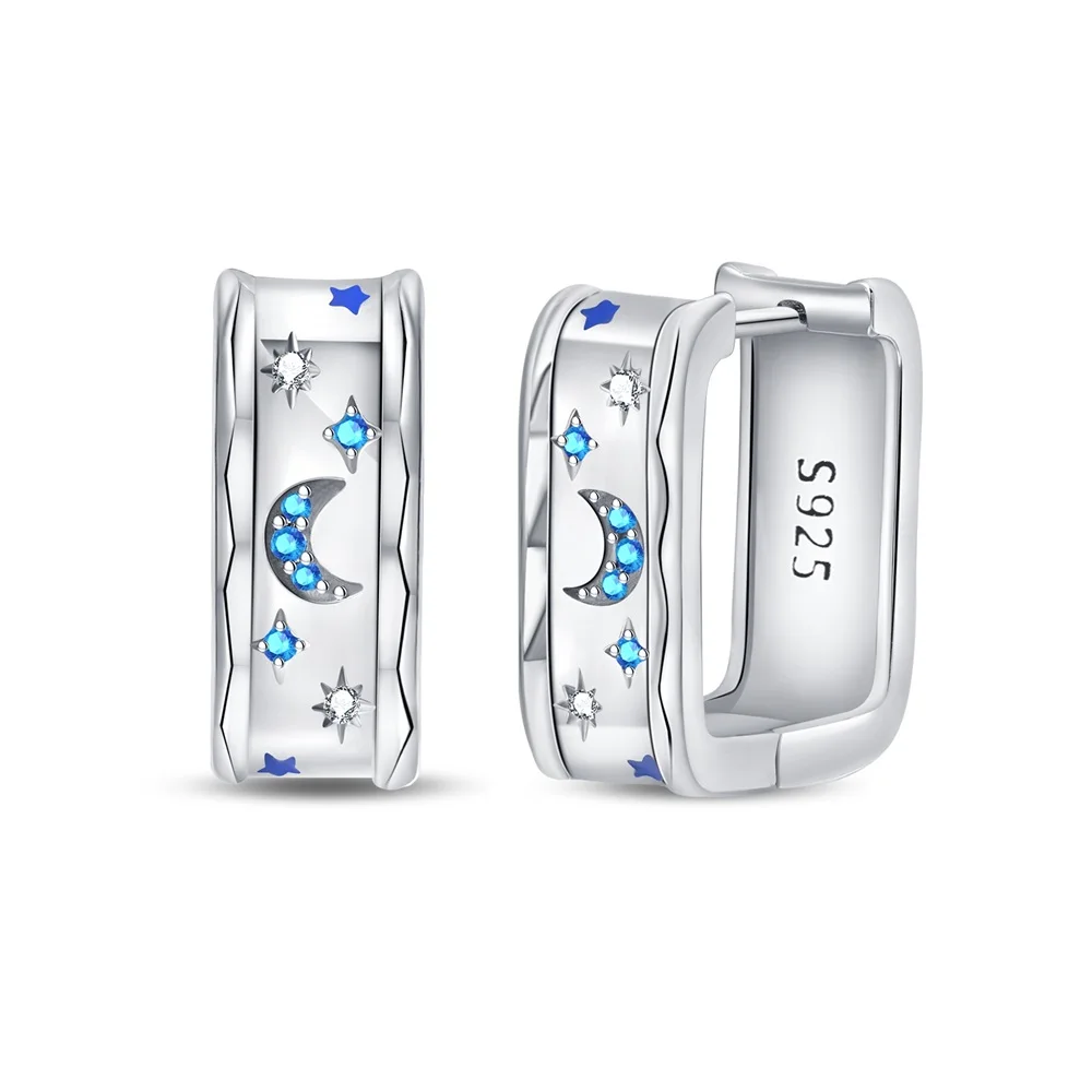 

Серьги-кольца из стерлингового серебра 925 пробы с французским дизайном «Звездная луна», сверкающие циркониевые серьги с фианитами, изысканные ювелирные украшения для женщин, подарки на день рождения и годовщину