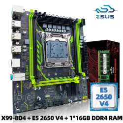 Juego de placa base ZSUS X99-8D4 con LGA2011-3 Xeon E5 2650 V4 CPU DDR4 16GB (1*16GB) 2133MHZ memoria RAM NVME M.2 SATA