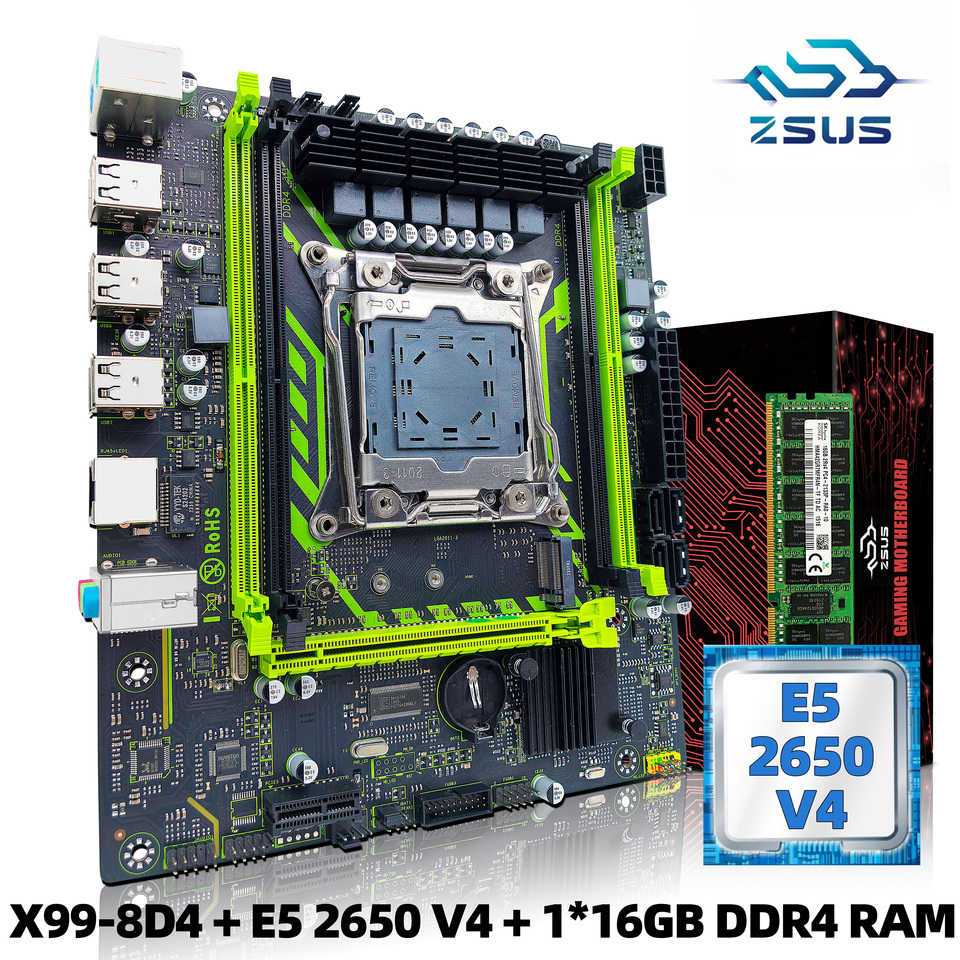  ZSUS X99-8D4 Motherboard Set Kit With LGA2011-3 Xeon E5 2650 V4 CPU DDR4 16GB (116GB) 2133MHZ RAM Memory NVME M.2 SATA 