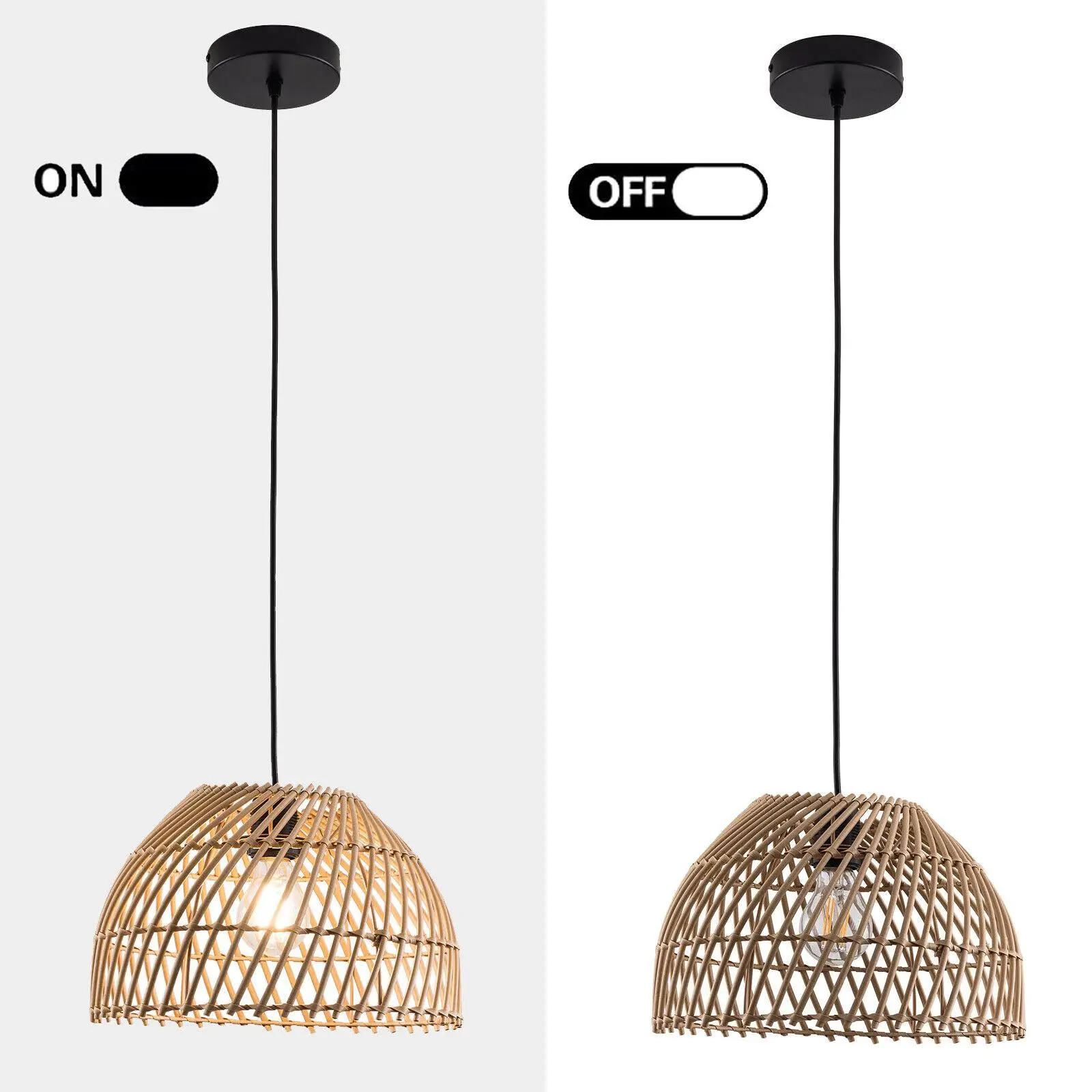 360° Lighting Unique Woven Rattan Retro Ceiling Light Fixture Pendant Chandelier