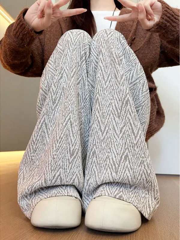 بالإضافة إلى حجم المرأة Ele عالية الخصر واسعة الساق السراويل مستقيم قطع عارضة السراويل التخسيس تصميم الخريف الشتاء Faion