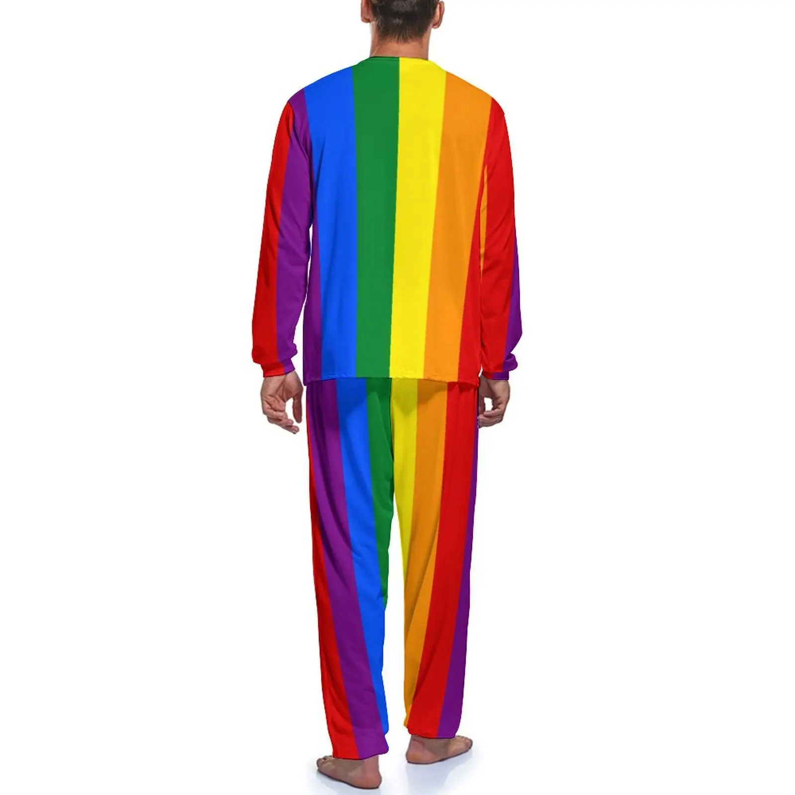 LGBT Rainbow Pajamas Gay Pride Flag Print Man Long Sleeve Retro Pajama Sets 2 Pieces Casual Daily Printed Home Suit Gift