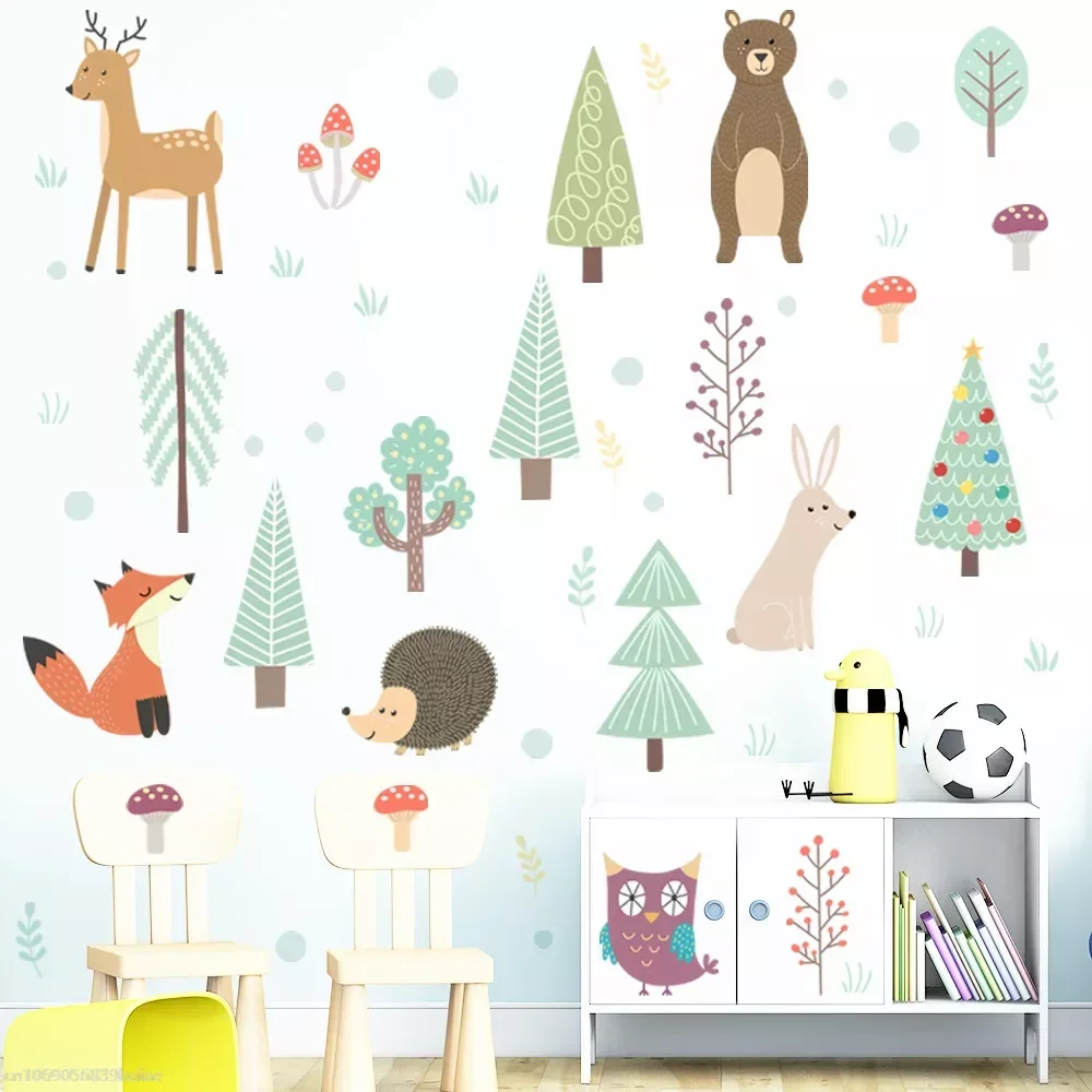 Cartoon Forest Animals Set Wall Decal for Baby Room Fox Self-adhesive Wall Sticker for Children's Room Wall Sticker Decoration