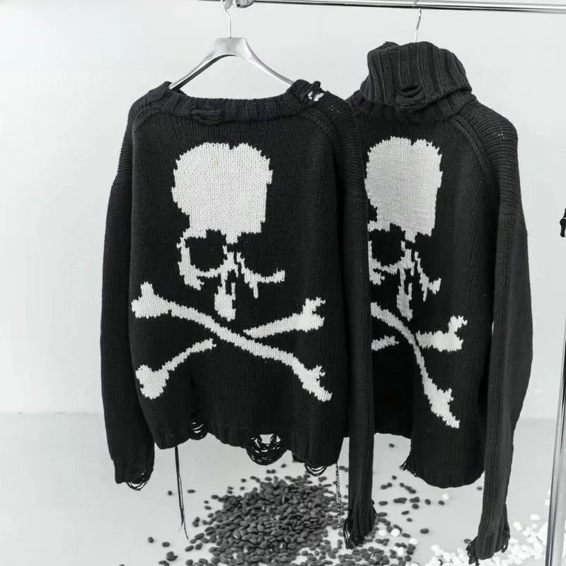 

Свободный вязаный свитер с длинными рукавами, вышивкой и круглым вырезом, в уличном стиле, осенний, в японском стиле High Street