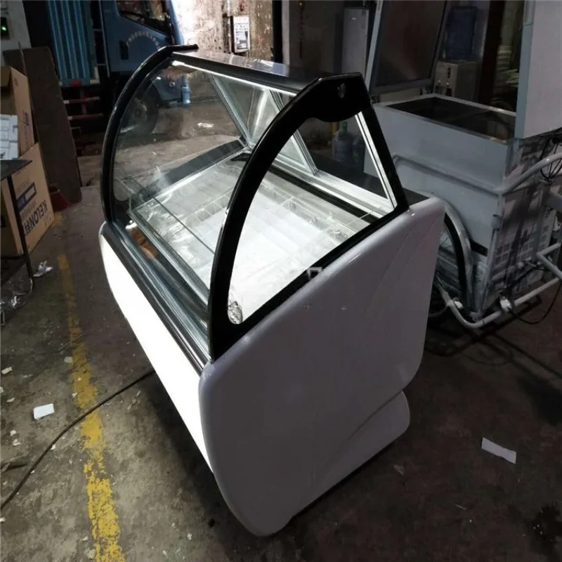 D Hard Ice Cream Cabinet, Frozen and Refrigerated Hard Ice Cream Display Cabinet, Commercial Transparent Glass Ice