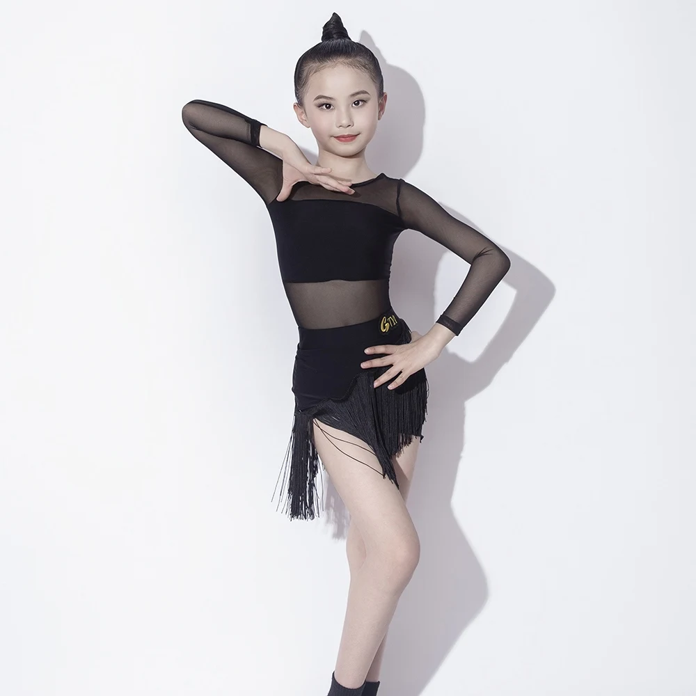 

2025 Performance Costume Latin Dance Dress Mesh Tops Tassels Skirts Chacha Samba Practice Suit Clothes Competition Wear DQL10850