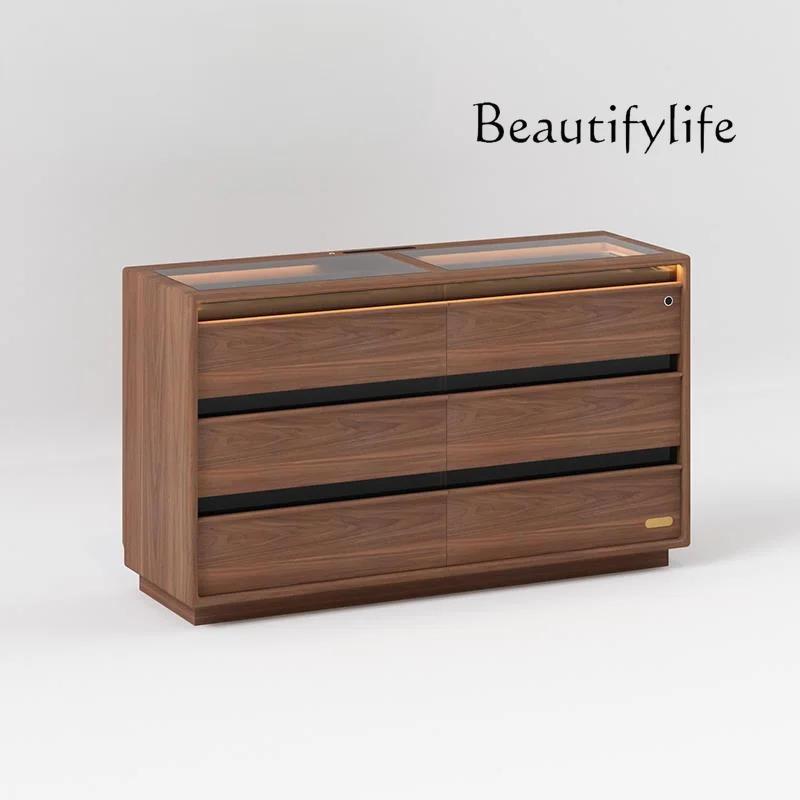 Solid Wood Chest of Drawers Dresser All-in-One Cabinet Makeup Table Bed Front Cabinet Black Walnut Stretchable Storage Corner