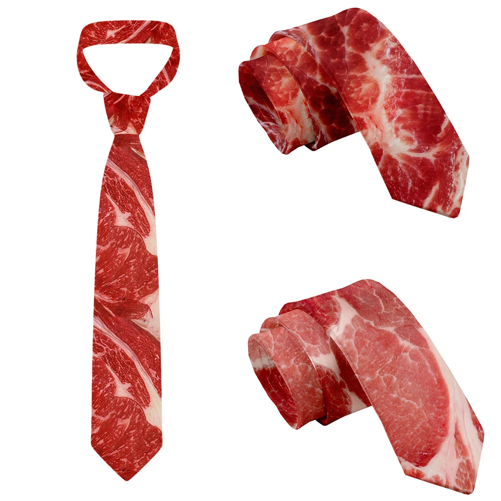 Hot selling new fashion food tie men\'s 3D printing pork belly pattern creative casual business tie suitable for neutral