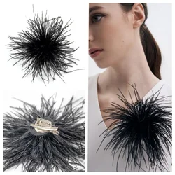 Natural Ostrich Feather Pin Brooches for Women Luxury Feather Wedding Bridal Brooch Lapel Pins Party Jewelry Gift Hair Accessory