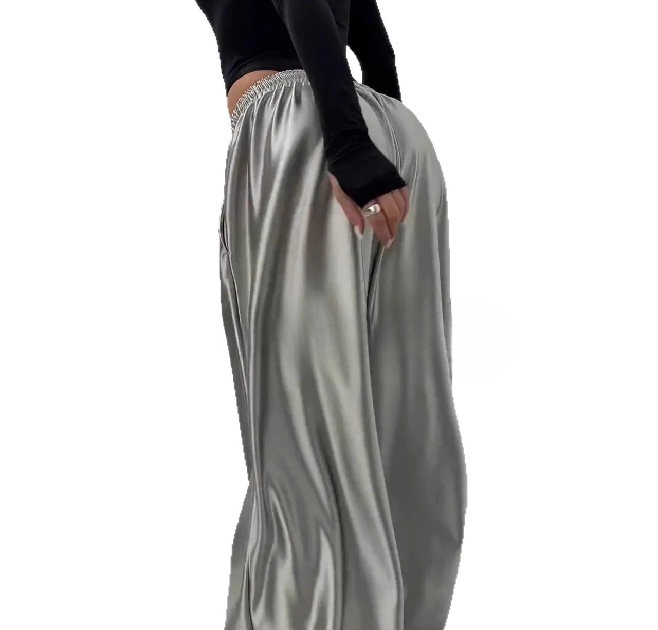 Spring Summer 2026 New Women's Drawstring Casual Floor Pants Wide Leg Pants