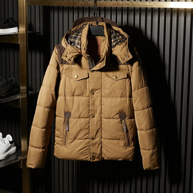 

Двусторонняя утепленная зимняя хлопковая куртка для мужчин с капюшоном, теплая, модная, повседневная, приталенного кроя, молодежная.