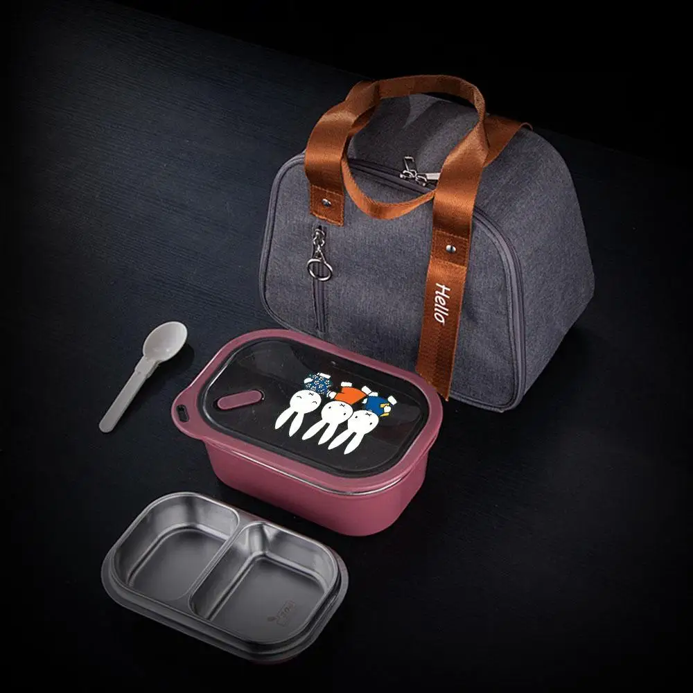 Miffy Rose Red Bento Box With Compartments Rabbit Pattern Stainless Steel Liner Leakproof Food Container With Spoon