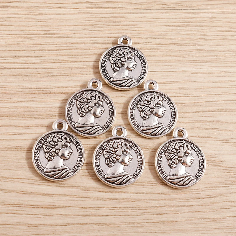Tusember 10Pcs Alloy Antique Silver Color Elizabeth Charms Pendants For Earring Necklaces DIY Jewelry Making Handmade Finding