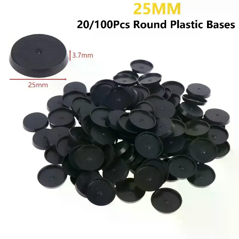 20/100Pcs 25mm Round Wargame Miniature Base Black Plastic Figure Stand For Tabletop Wargaming Model Hobby DIY Painting view 3