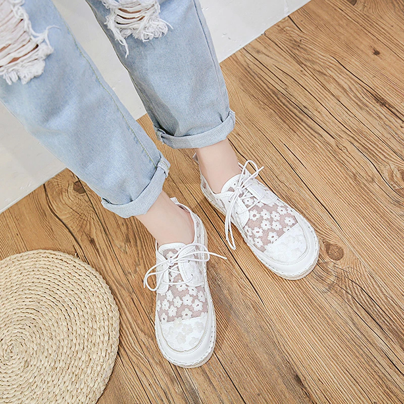 2024 NEW Women\'s Breathable Mesh Flower Lace Casual Shoes Fashion Flats Shoes Women Shallow White Loafers Shoes 35-40