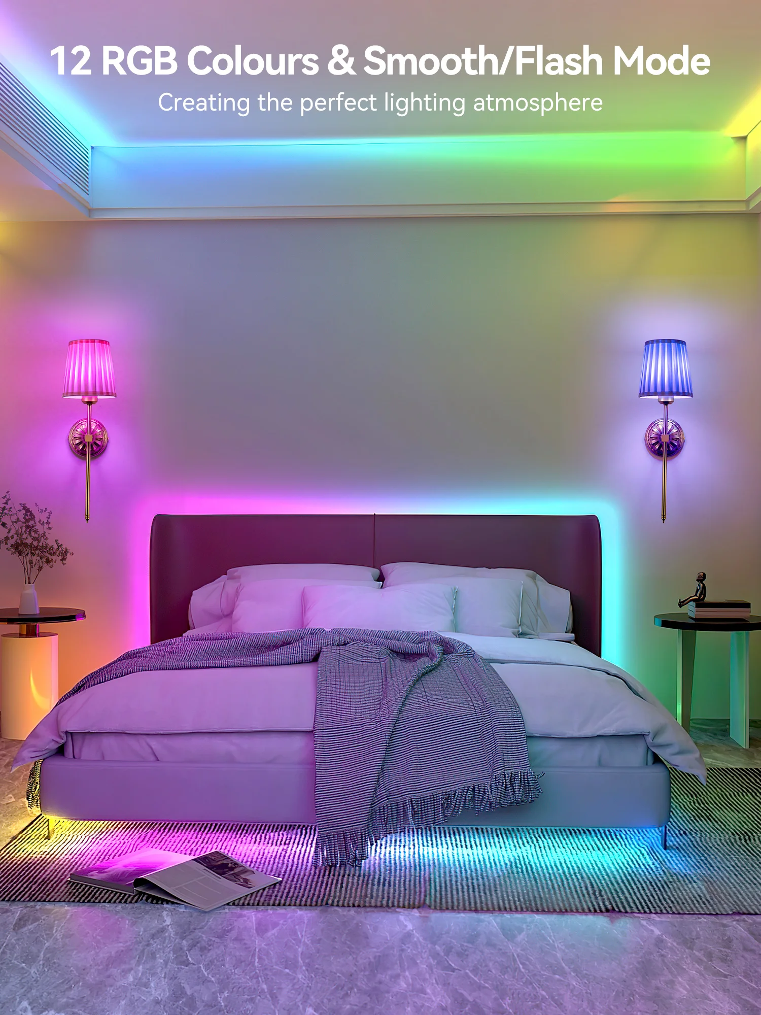 Applique à piles : applique murale rechargeable avec télécommande et ampoule à intensité variable, applique murale sans fil, 15 couleurs, adaptée à la décoration du couloir du salon de la chambre à coucher