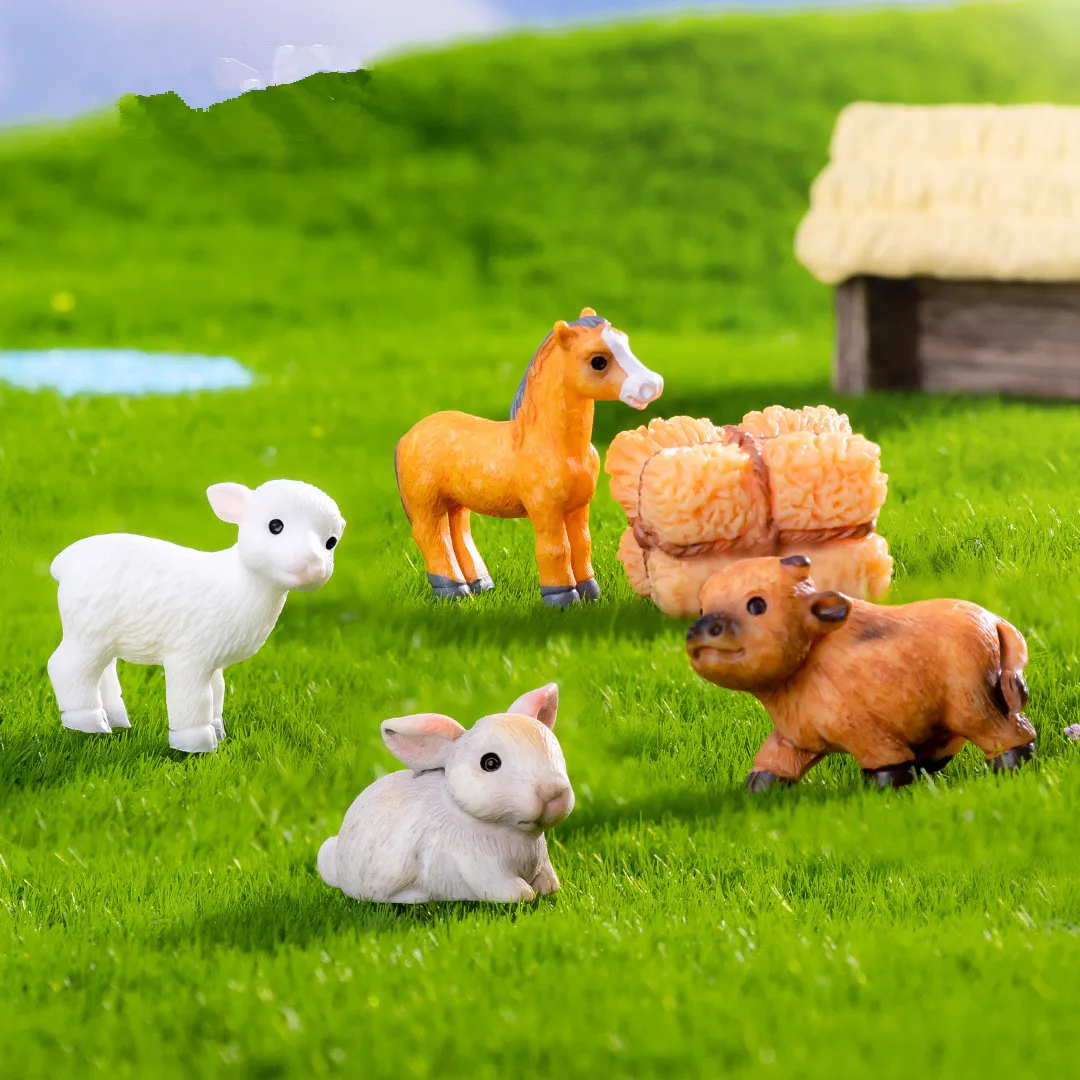 Figurines Miniatures Mini Horse Pig Sheep Farm Animals Micro Landscape Ornaments For Home Decorations Desk Decor Accessories