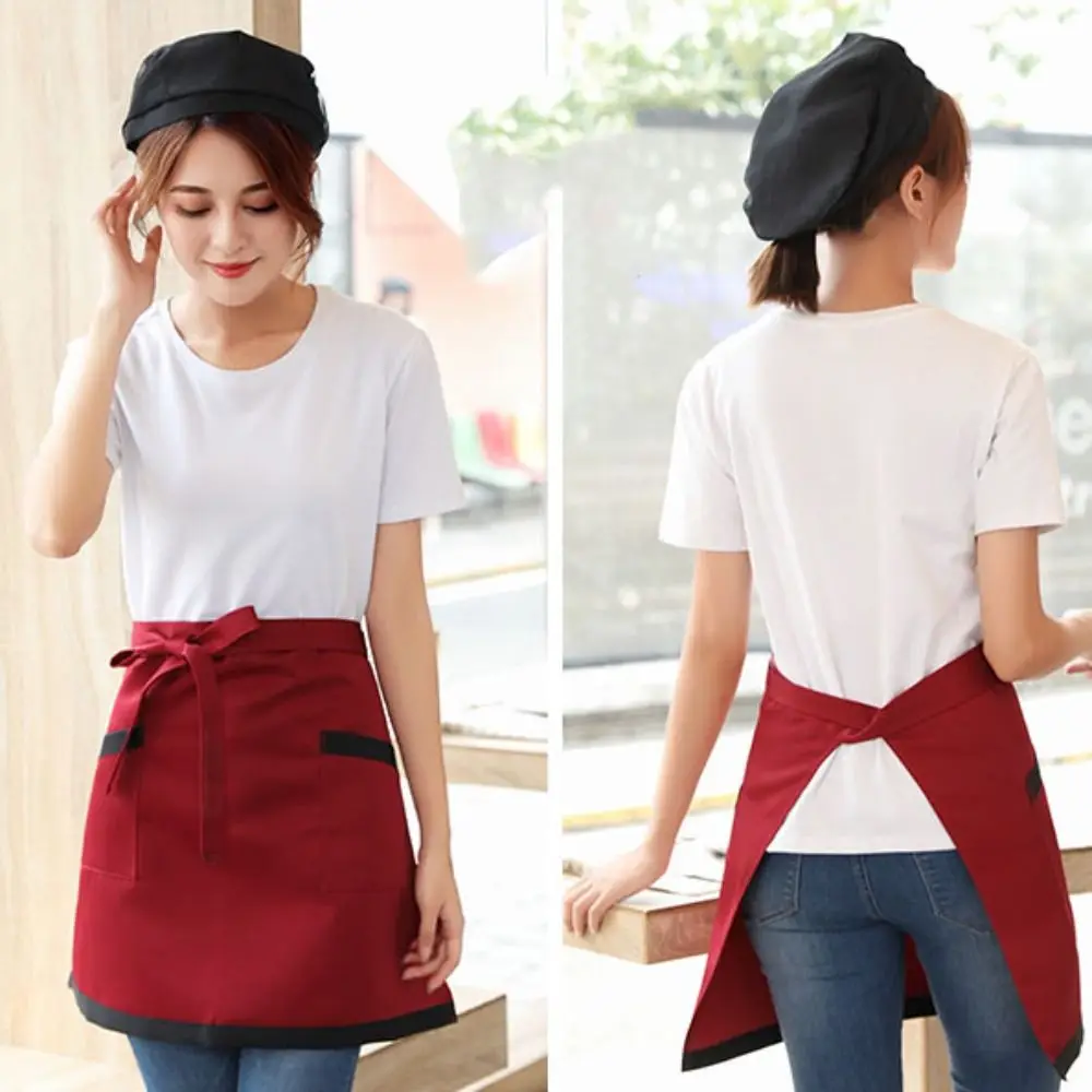 Kitchen Short Half Waist Double Vent Apron Women Waitress Antifouling Work Bar Pub Cafe Cooking Men Short Waist Aprons