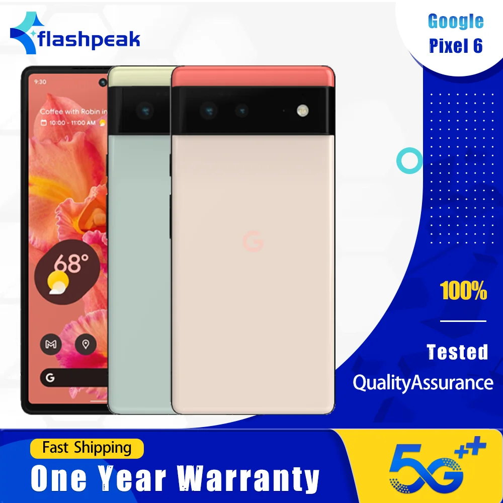 هاتف محمول Google Pixel 6 5G أصلي NFC بصمة 128 جيجابايت/256 جيجابايت 90 هرتز 6.4 بوصة 50 ميجابكسل + 12 ميجابكسل + 8 ميجابكسل موتر ثماني النواة أندرويد هاتف ذكي