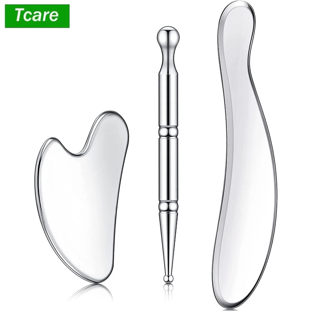 

Tcare 3Pcs/Set Stainless Steel Deep Tissue Massage Tool, Scraping Massage Tools, Stainless Steel Acupuncture Pen, Back Massagers