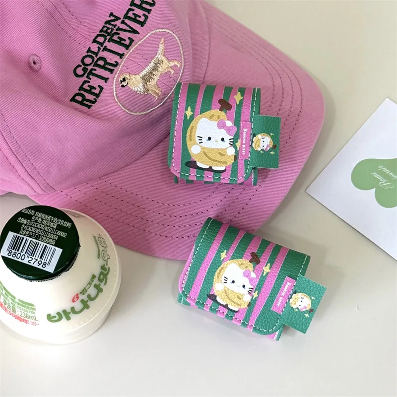 Sanrio Hello Kitty Leather For Apple AirPods1 2 3 Headphone Case AirPods Pro 2 Pink Green Stripes Case Earphone  Anti-drop Cover