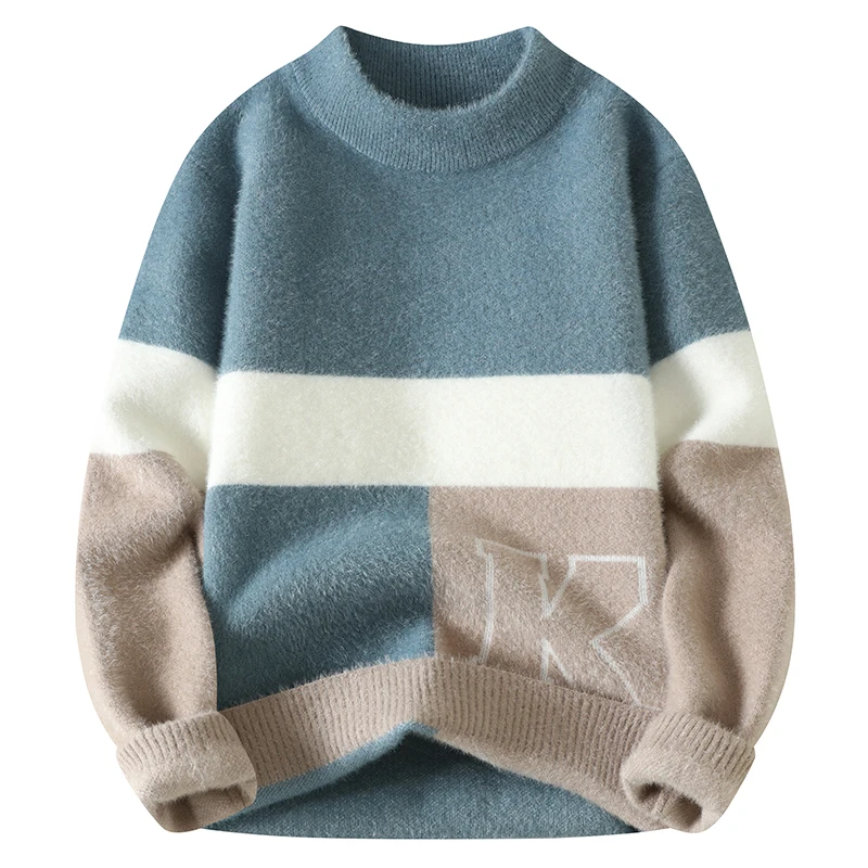 2024 winter korean style thicken mens warm sweater men fashion letter pattern  sweaters Men\'s wool pullovers male size M-3XL