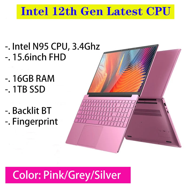 MOLOSUPER-ordenador portátil Intel Alderlake de 15,6 pulgadas, computadora de 12. ª generación N95, 16GB de RAM, 1TB/512G/256G SSD, Windows 11/ Win10, huella dactilar