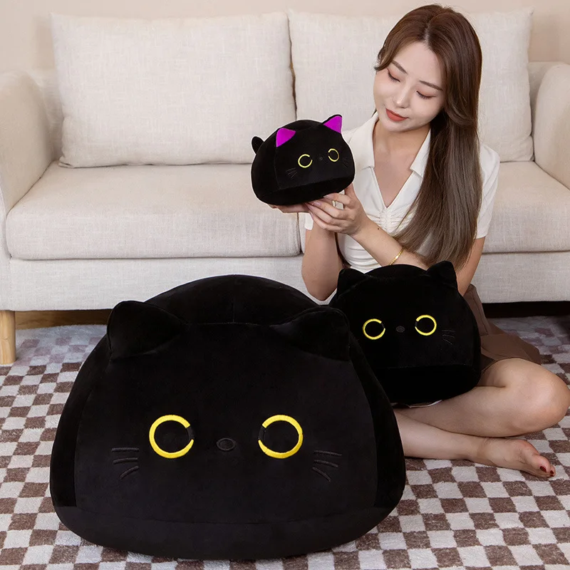 9cm-70cm Kawaii Große Größe Plüsch Katze Kissen Runde Schwarze Katze Bett Kissen Schlafen Spielzeug Gefüllte Weiche tier Puppen Kinder Geburtstag Geschenk – Detail 8