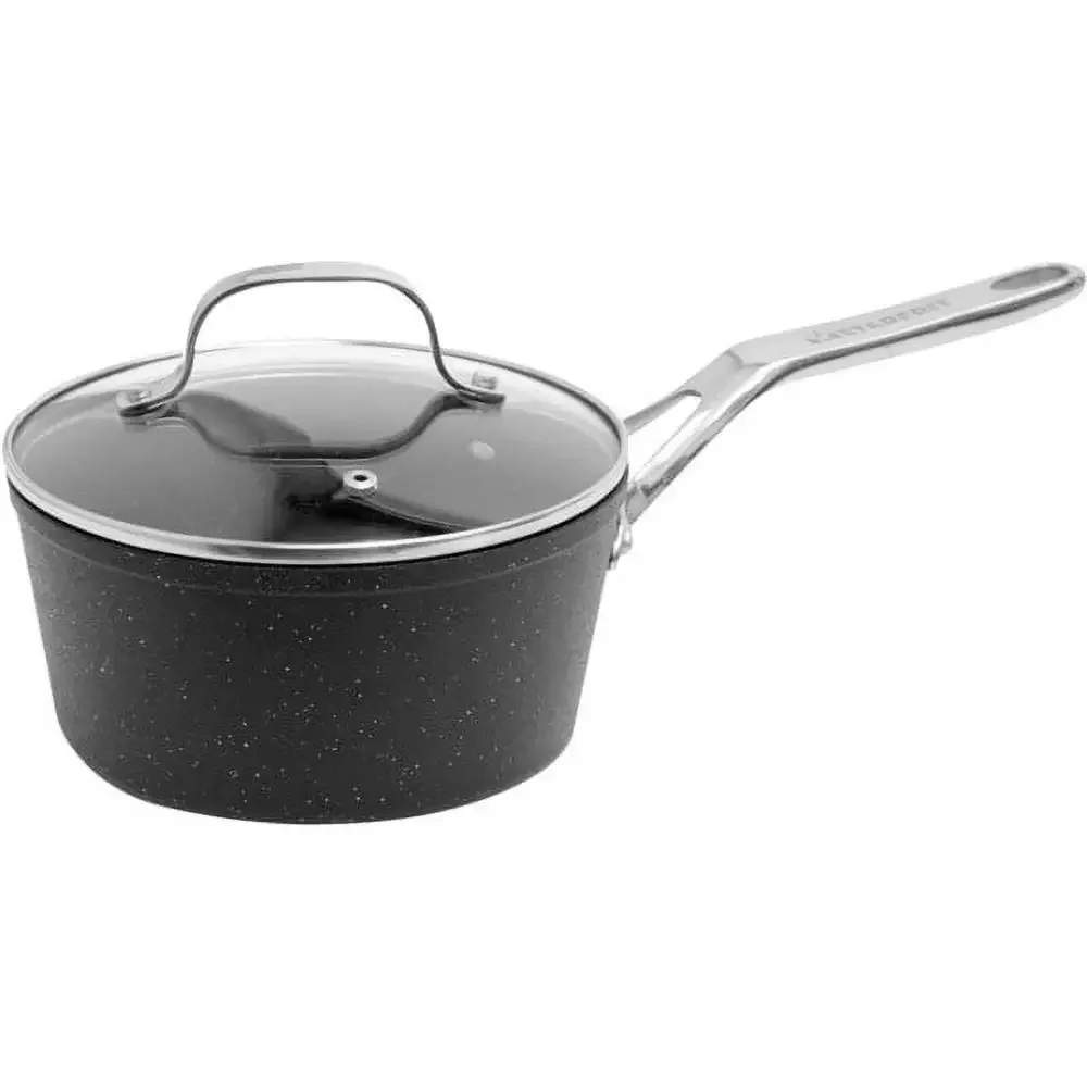 Nonstick 3-Quart Saucepan with Glass Lid & Stainless Steel Handles Rock Tec Surface Durable and Warp Resistant