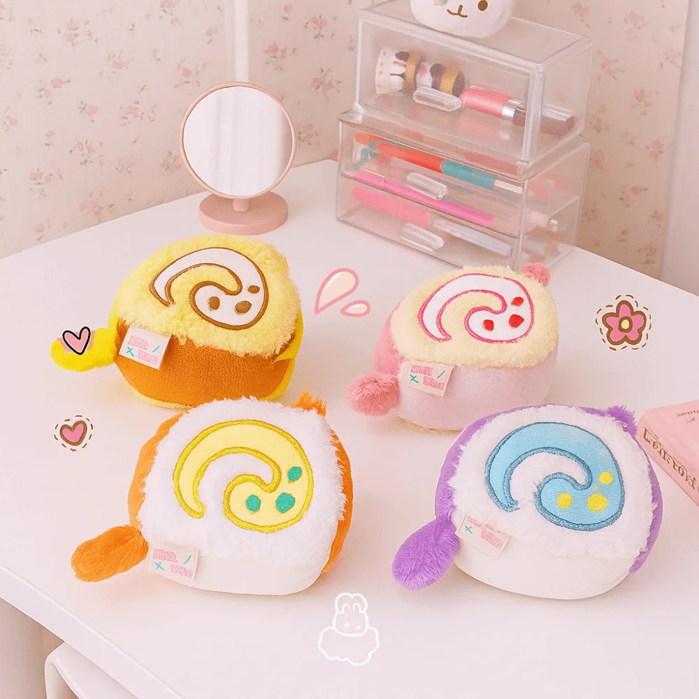 Kawaii الحيوان السويسري لفة قلادة محشوة 10 سنتيمتر السويسري لفة المفاتيح رقيق كعكة مظهر سلسلة مفاتيح من الكرتون ديكور احتفالي