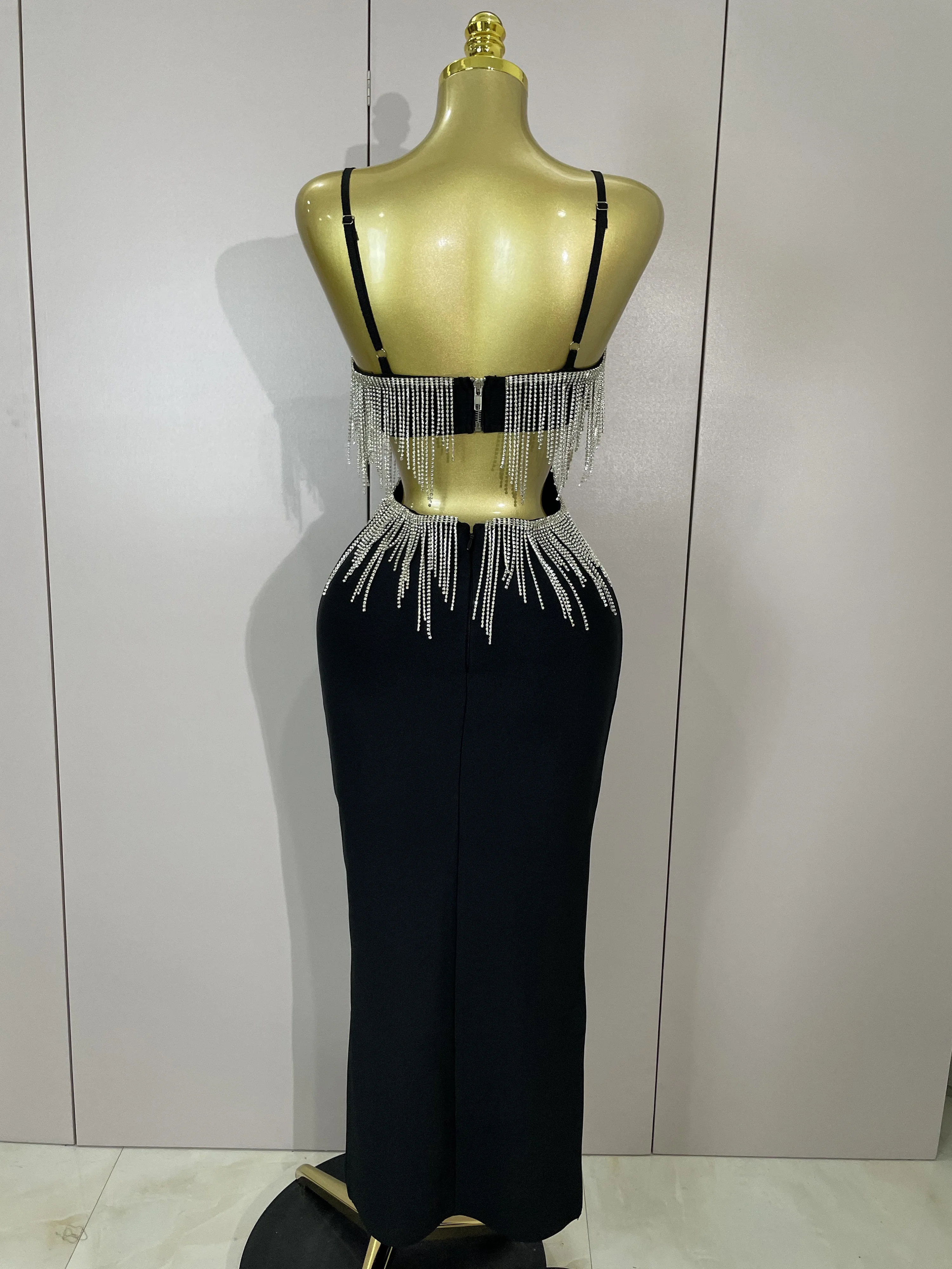 الأسهم التسلق سلسلة مثير حزام أكمام Bodycon فستان طويل ضمادة النساء احتفال مساء حفلة عالية الجودة عيد ميلاد الزي