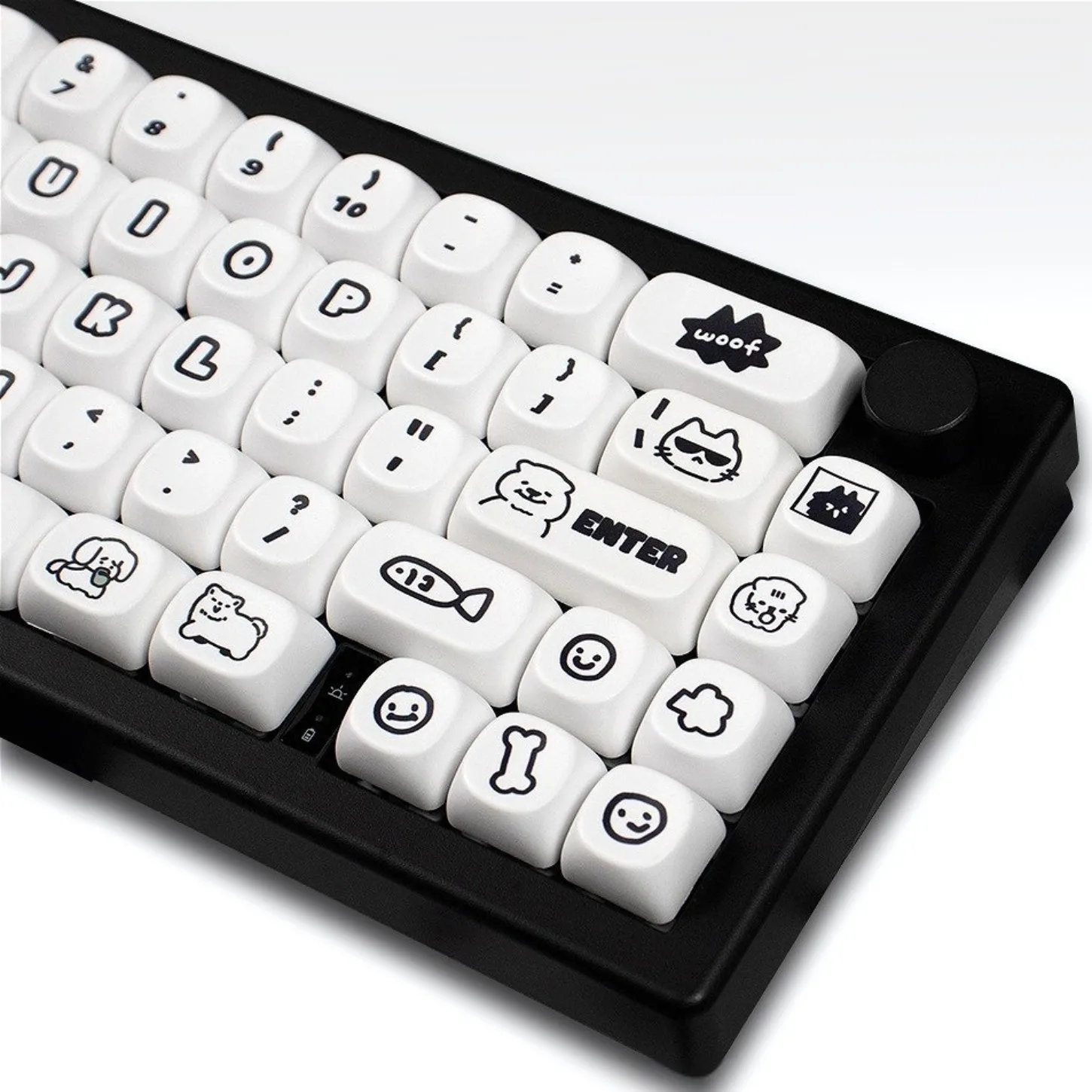 131 Keys Black White Cat MOA Keycaps PBT Cute Cartoon Keycap Set for 60/87/99/104/108 Mechanical Keyboard