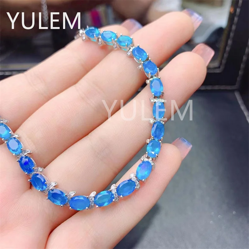 YULEM New Arrival Opal Bracelet 4*6mm Natural Blue Opal Braclet Silver 925 21pcs Bracelet for Women