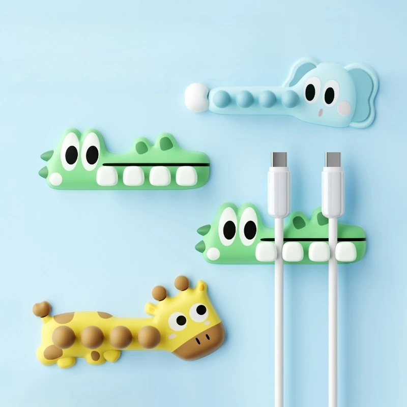 Cartoon Animal Shape Desktop Cable Organizer Wire Management Holder Self Adhesive Cable Winder Desktop Storage Accessory