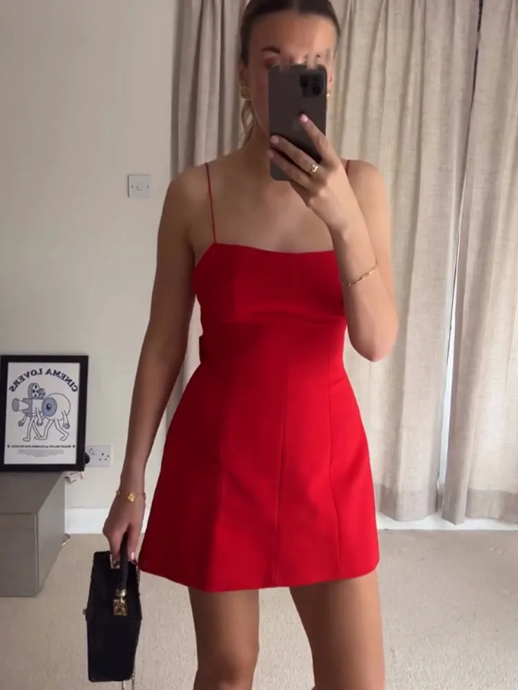 HH mujer nueva moda lazo trasero decoración cremallera sólido Sling vestido verano mujeres Sexy sin mangas espalda descubierta fiesta Mini vestido