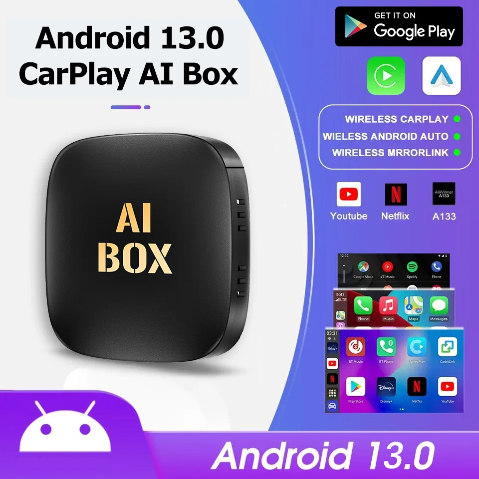 CarPlayAndroid13 TV Box Carplay and Android Auto 3in1 Adapter Built-in Netflix YouTube Play Store CarPlay ai Box Plug and Play