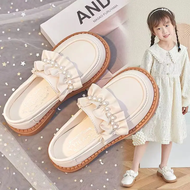 

Kids Fashion Children‘s Style Leather Shoe Toddlers Girls Party Flats Shoes with Pearls Elegant Princess Shoe